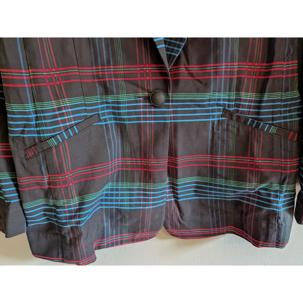 Cabi Holiday Blazer XL Womens Black Plaid Single Button Cotton Jacket 3850 NWT
